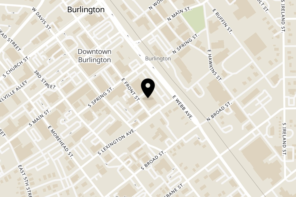 Map showing the location of Kapadokia Grill - Mediterranean Turkish Burlington on 268 E Front St in Burlington